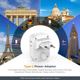 Compact TESSAN plug adapter in a travel bag