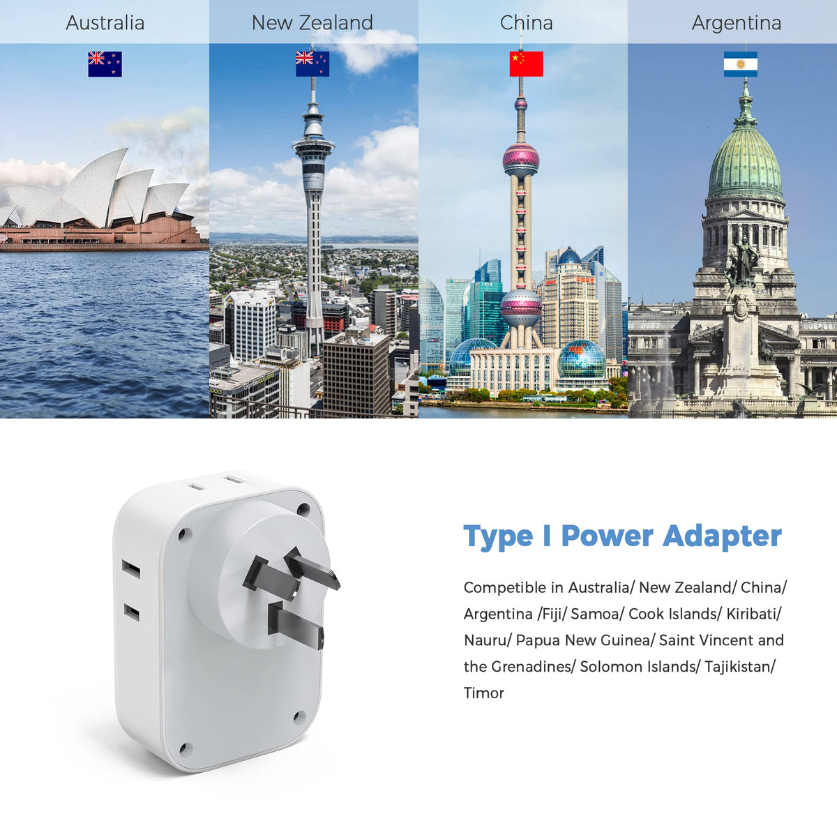 TESSAN adapter with USB ports for fast charging
