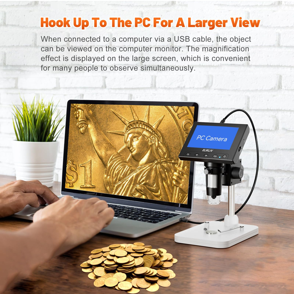Elikliv microscope showcasing height-adjustable stand