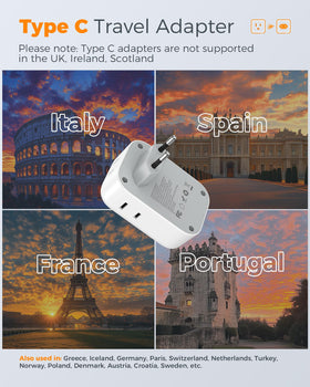 Compact TESSAN travel adapter for European outlets