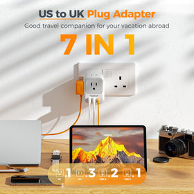 Travel-ready TESSAN UK plug adapter in a bag
