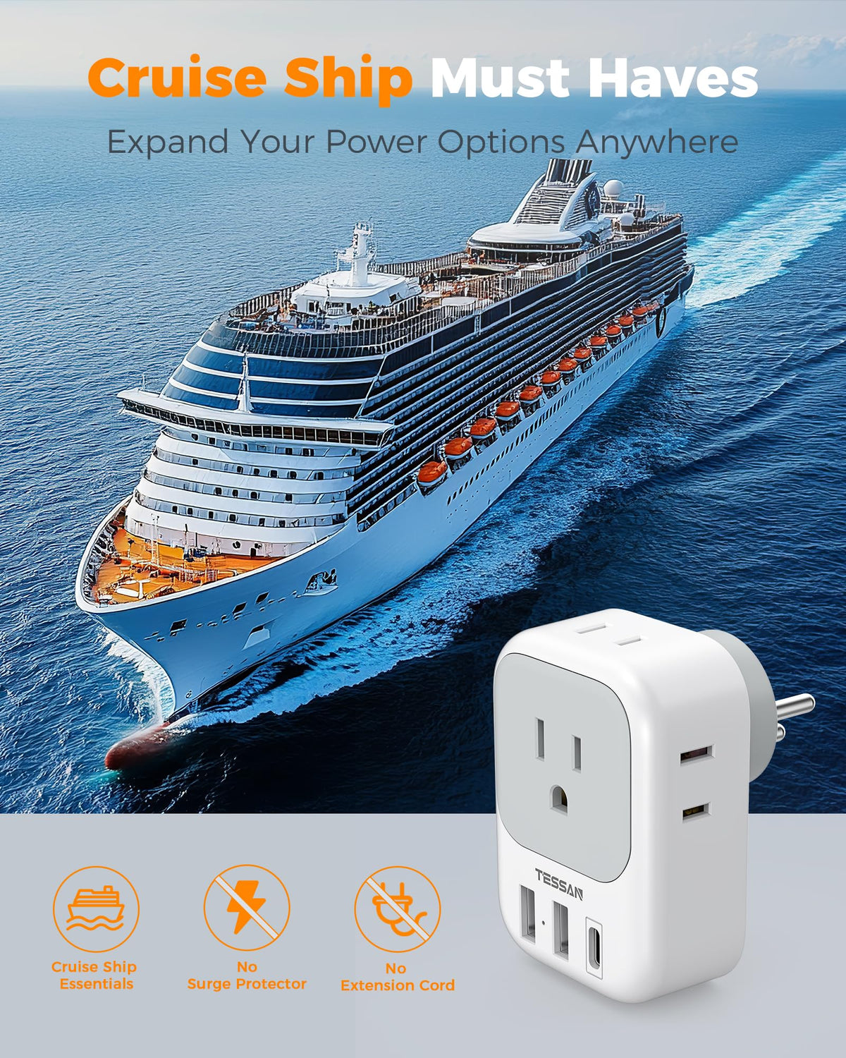TESSAN Israel Adapter Plug dimensions and specifications
