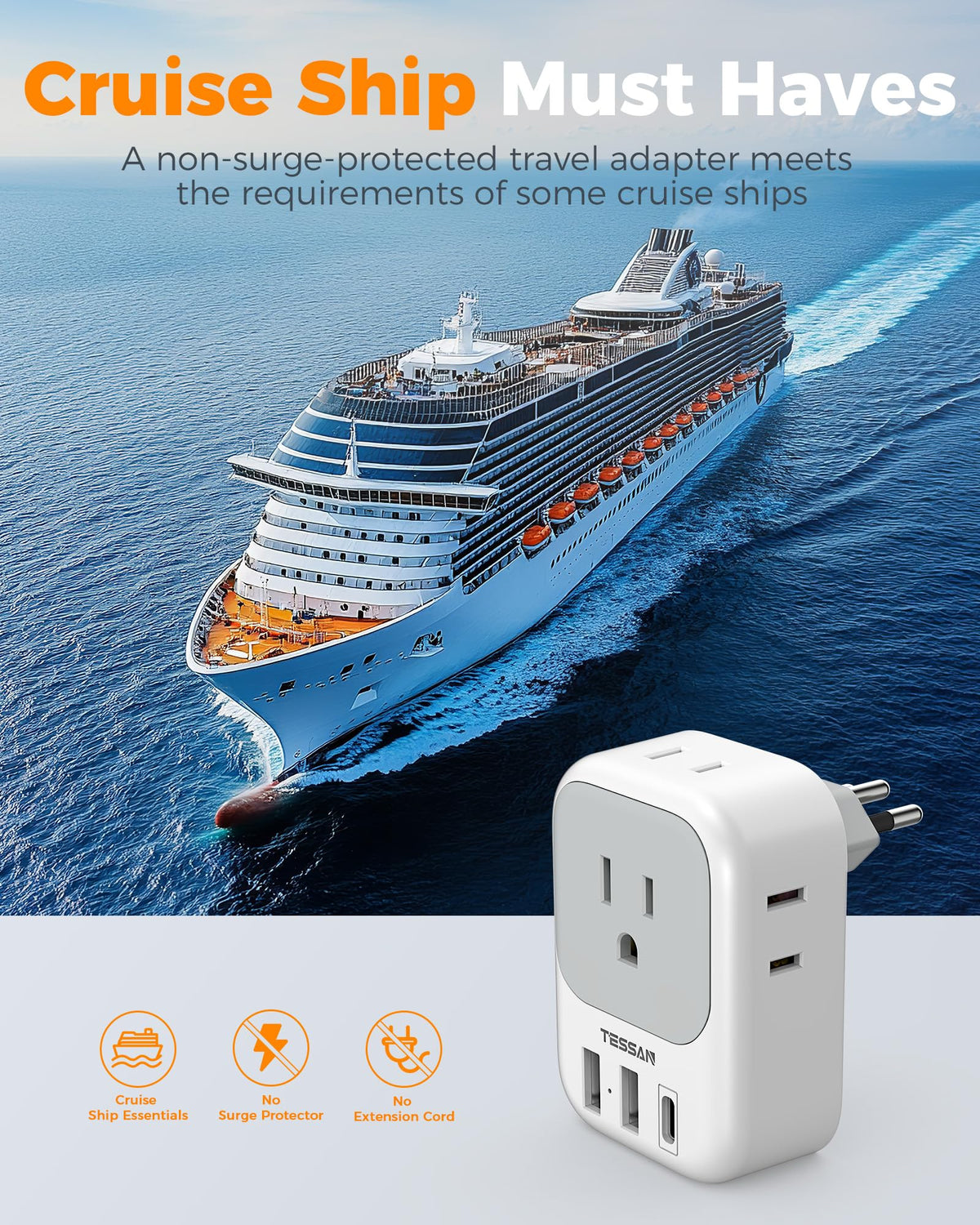 User-friendly TESSAN Brazil power adapter