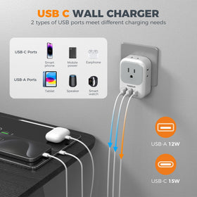 USB charging ports on TESSAN Switzerland Adapter