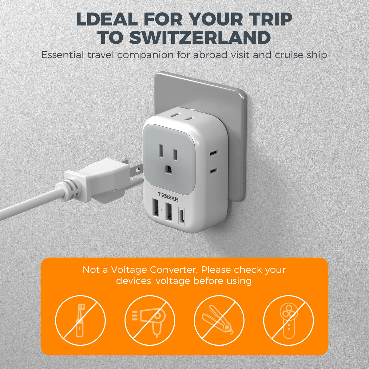 TESSAN lightweight power adapter for international travel