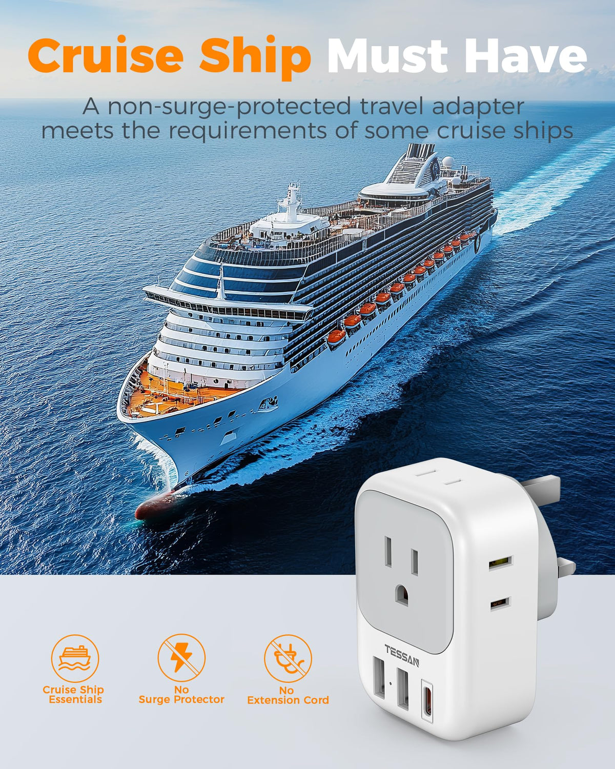 TESSAN UK travel adapter designed for multiple devices