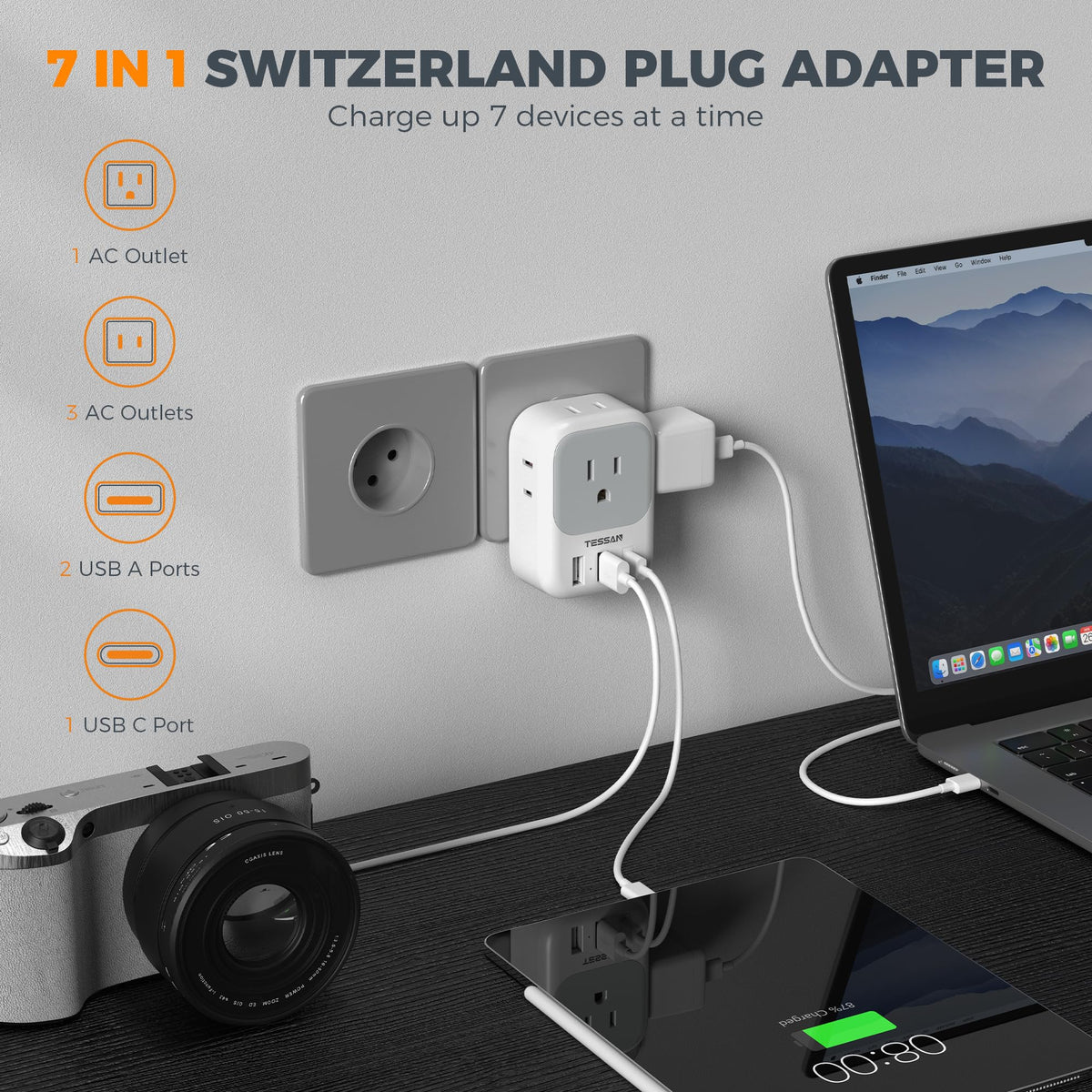 Compact TESSAN Power Adapter for easy travel